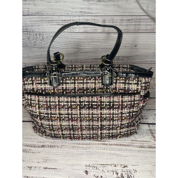 Coach Galaxy Tweed Tote Bag Shoulder Purse H1221-F20025 Black Pink & Tan - Picture 6 of 15